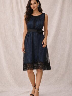 Anthropologie Moulinette Soeurs Stilled Night Dress M Navy Black Tulle Rosette